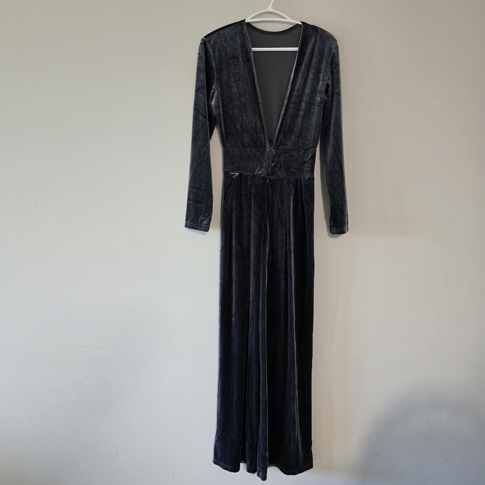 Velvet jumpsuit wide leg color grey size medium